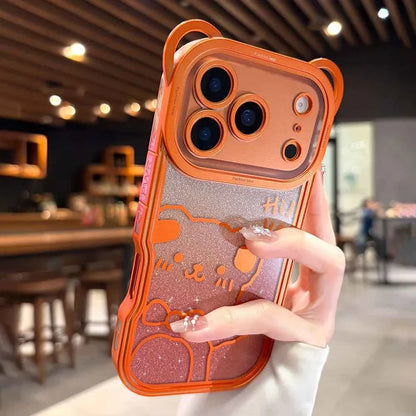 Orange Cute Bear Ear Plating Transparent Long Lanyard Case For iPhone 17 Pro Max 17Pro 17 Air Clear Soft TPU Shockproof Cover