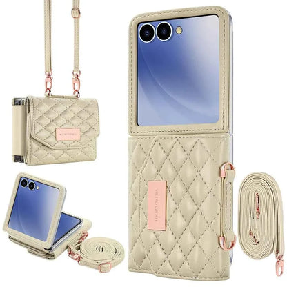 VIETAO Luxury Soft PU Leather Wallet Phone Case for Galaxy Z Flip 7/6/5/4/3 with Crossbody Strap - Durable Protective Cover
