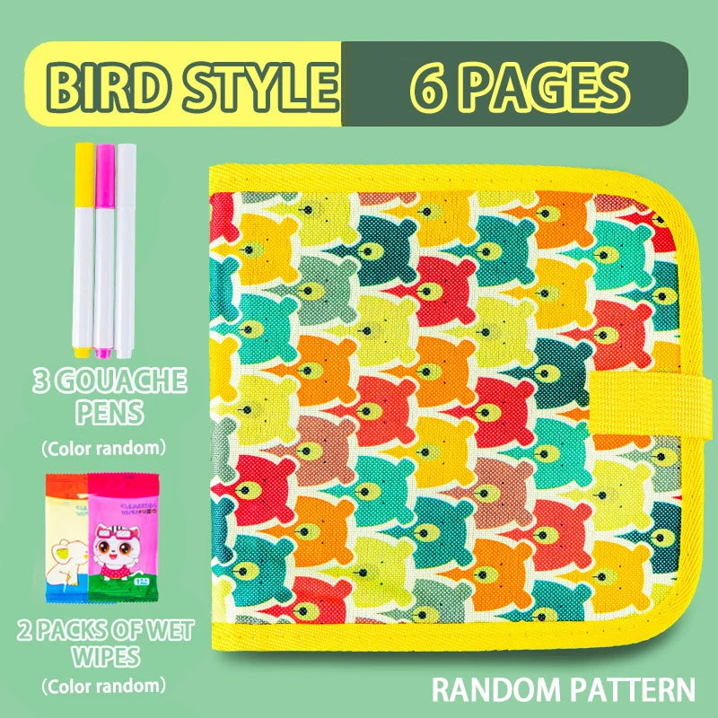 Erasable Doodle Book for Kids – Reusable Drawing Pads with 12 Watercolor Pens, Preschool Toy for Writing and Painting, Travel-Friendly Set