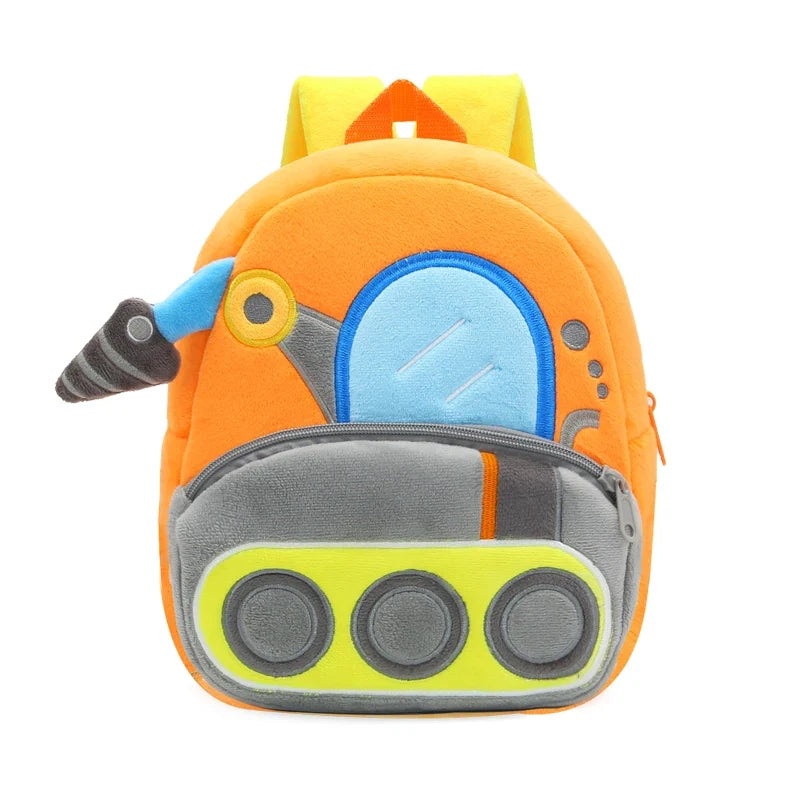 Cartoon Excavator Engineering Backpack for Kids – Plush 2-4 Years Old Small School Bag & Toy Backpack