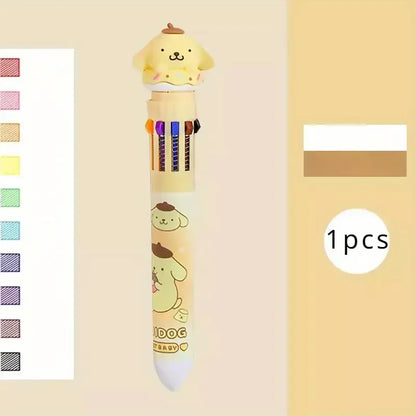 Kawaii Cartoon Ballpoint Pen Set – 10-Color 0.7mm Cartoon Characters School Stationery for Students