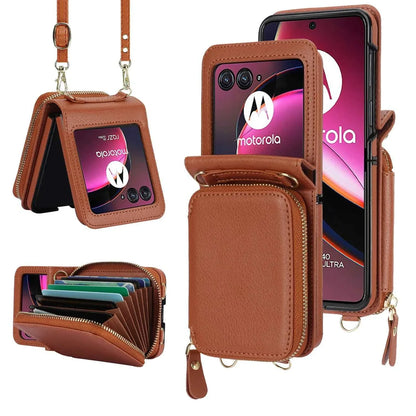Crossbody Zipper Cards Solt Wallet Leather Case for Motorola Razr 50 Ultra Razr50 40 Long Lanyard Bag RFID Multifunctional Cover