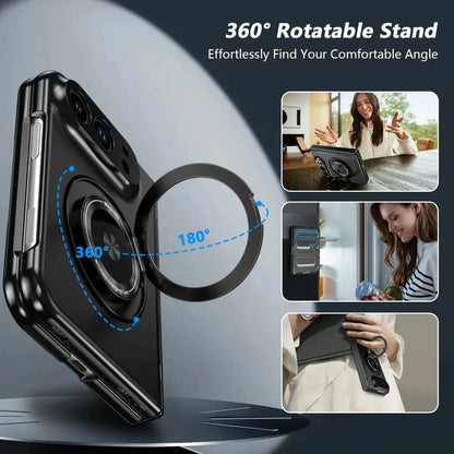 360 Rotatable Stand Magnetic Wireless Charging Phone Case for IPhone Duo Fold Tempered Glass Film Hinge Protective Cover