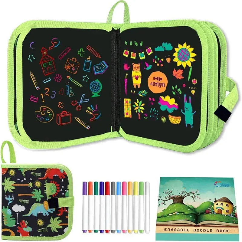 Erasable Doodle Book for Kids – Reusable Drawing Pads with 12 Watercolor Pens, Preschool Toy for Writing and Painting, Travel-Friendly Set