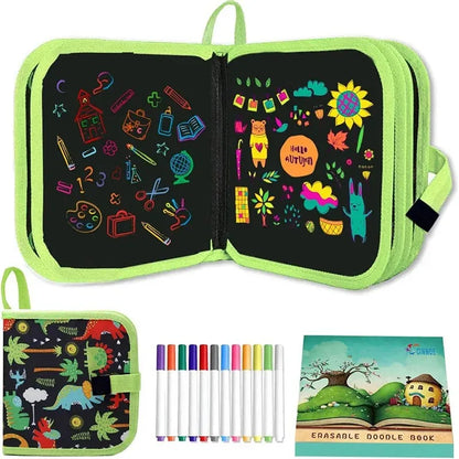 Erasable Doodle Book for Kids – Reusable Drawing Pads with 12 Watercolor Pens, Preschool Toy for Writing and Painting, Travel-Friendly Set