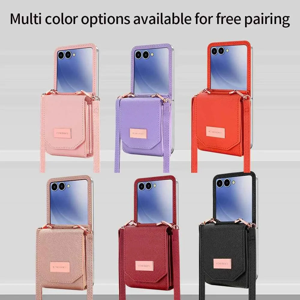 VIETAO Girls' PU Leather Z Flip 7 Card Wallet Phone Case With Crossbody Strap Compatible With Galaxy Z Flip 7 Flip6 Flip5 z4 z3
