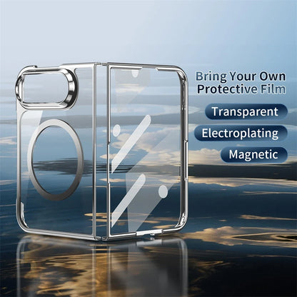 Luxury Gold Transparent Plating Magnetic Phone Case for iPhone Duo for Magsafe Wireless Charging Shockproof Clear Cover Funda