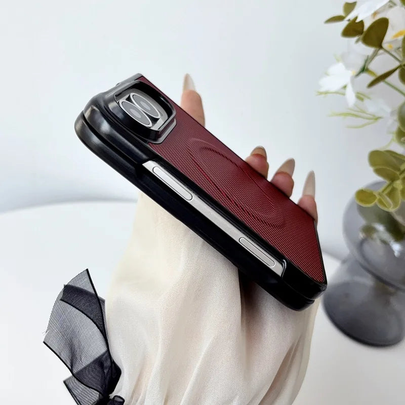 Magnetic Phone Case for iPhone Duo Ultra Fold Cover Carbon Fiber Pattern Soft TPU Shell for Magsafe Charge Anti-knock