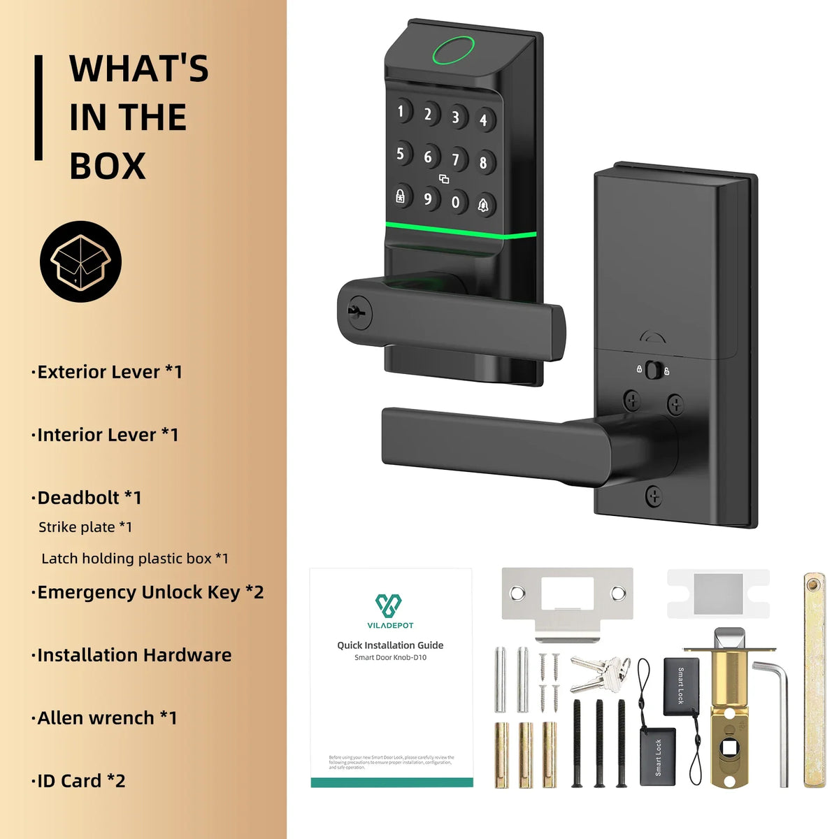 Viladepot Smart Lock Keyless Entry Door Lock Fingerprint Passcode APP Control Card Electronic Keypad Deadbolt Lock