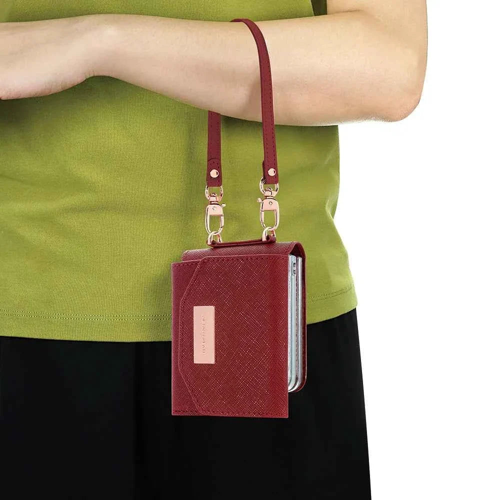 VIETAO Dark Red PU Leather Wallet Phone Case with Wrist Strap for Galaxy Z Flip 7/6/5/4/3 Women's Fashionable Phone Cover Case