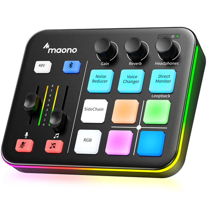 MAONO G1 NEO Gaming Audio Mixer Audio Interface with Pro-preamp, RGB, Bluetooth, 48V Phantom Power for Live Streaming, Podcasting, Content Create, Gaming MaonoCaster G1 NEO Audio Interface (Not for USB Microphone)