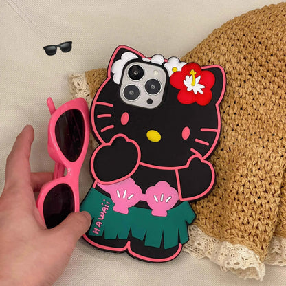 Kawaii Hello Kitty Phone Case For iPhone 17 16 15 14 13 12 11 Pro Max Plus 17 Pro Hawaiian Hula Skirt Kitty Silicone Phone Cover