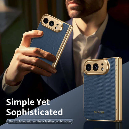 High Quality Plating PU Leather Texture Phone Case for IPhone Duo 5G 2026 with Tempered Glass Screen Protect Shockproof Cover