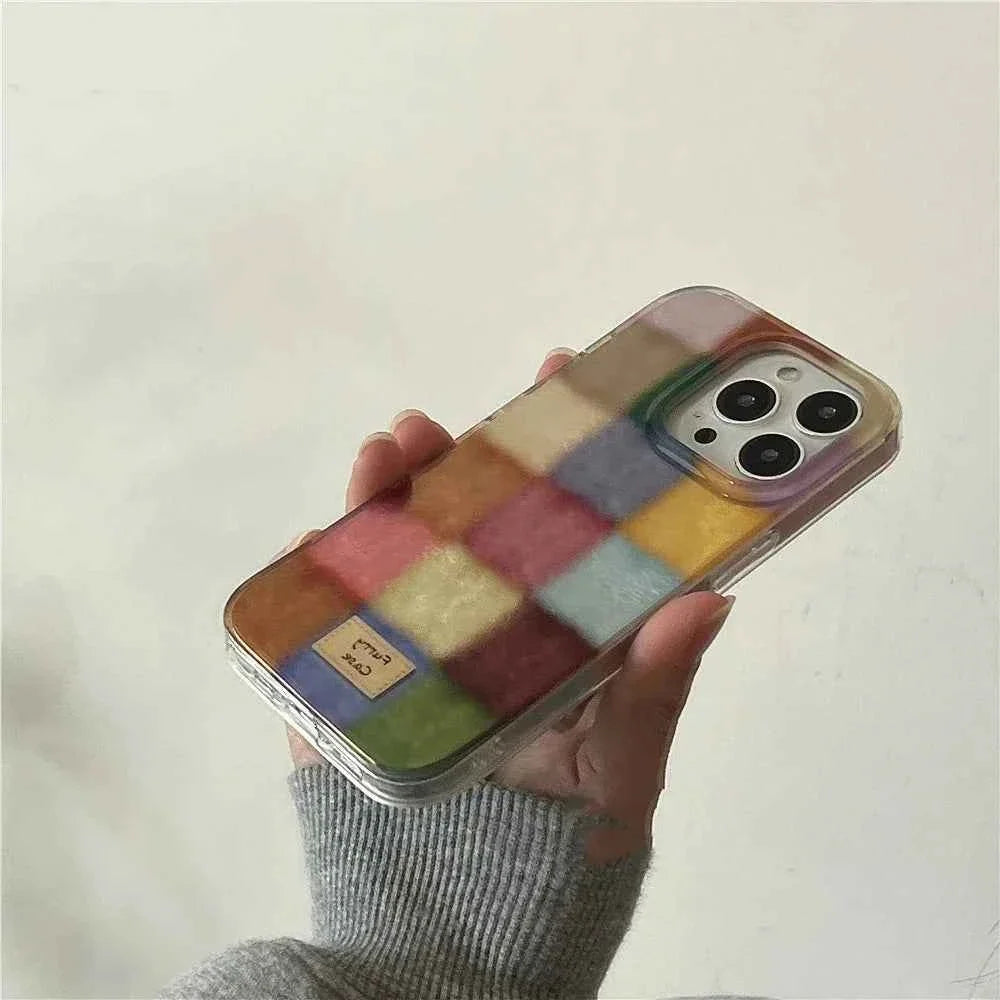 Cute Dopamine Color Block Match Plaid Clear Case For iPhone 18 Pro Max