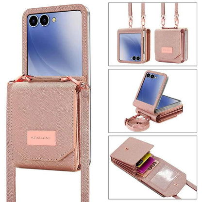 VIETAO Girls' PU Leather Z Flip 7 Card Wallet Phone Case With Crossbody Strap Compatible With Galaxy Z Flip 7 Flip6 Flip5 z4 z3