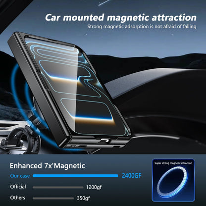 360 Rotatable Stand Magnetic Wireless Charging Phone Case for IPhone Duo Fold Tempered Glass Film Hinge Protective Cover