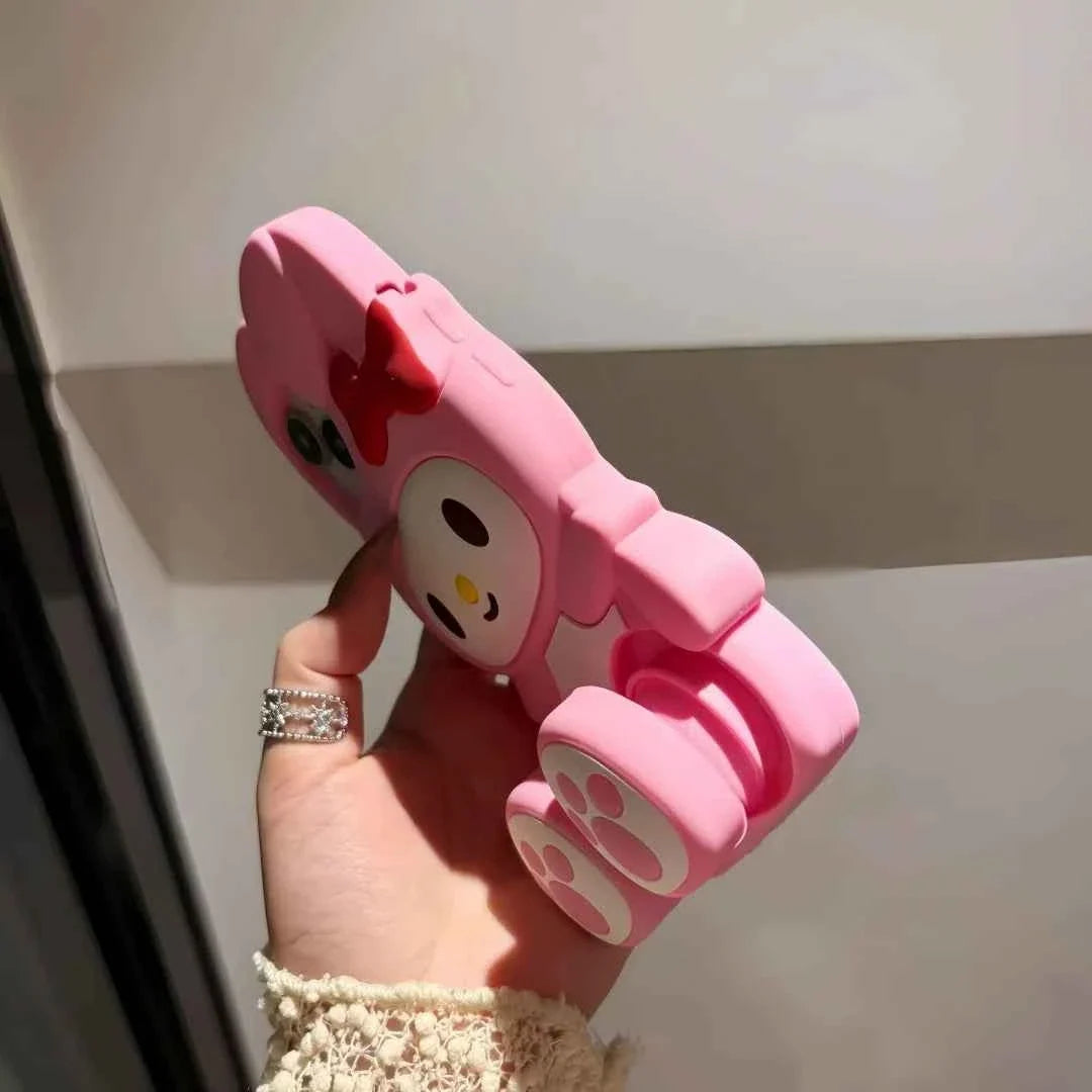 Cute 3D Cartoon Stand Holder Silicone Phone Case For iPhone 16 15 14 13 12 Pro Max Plus Soft Cover