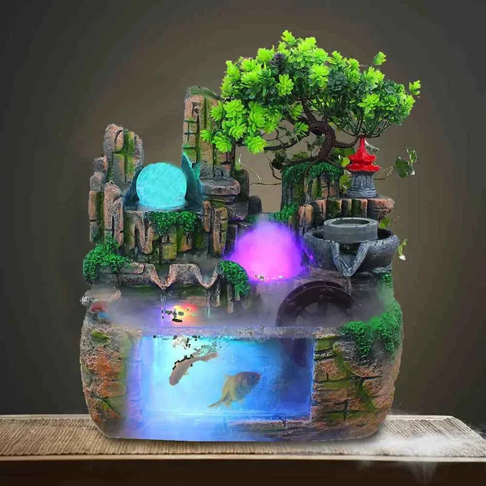Tiered Resin Tabletop Water Fountain with LED Light – Zen Desk Decor Indoor Fountain