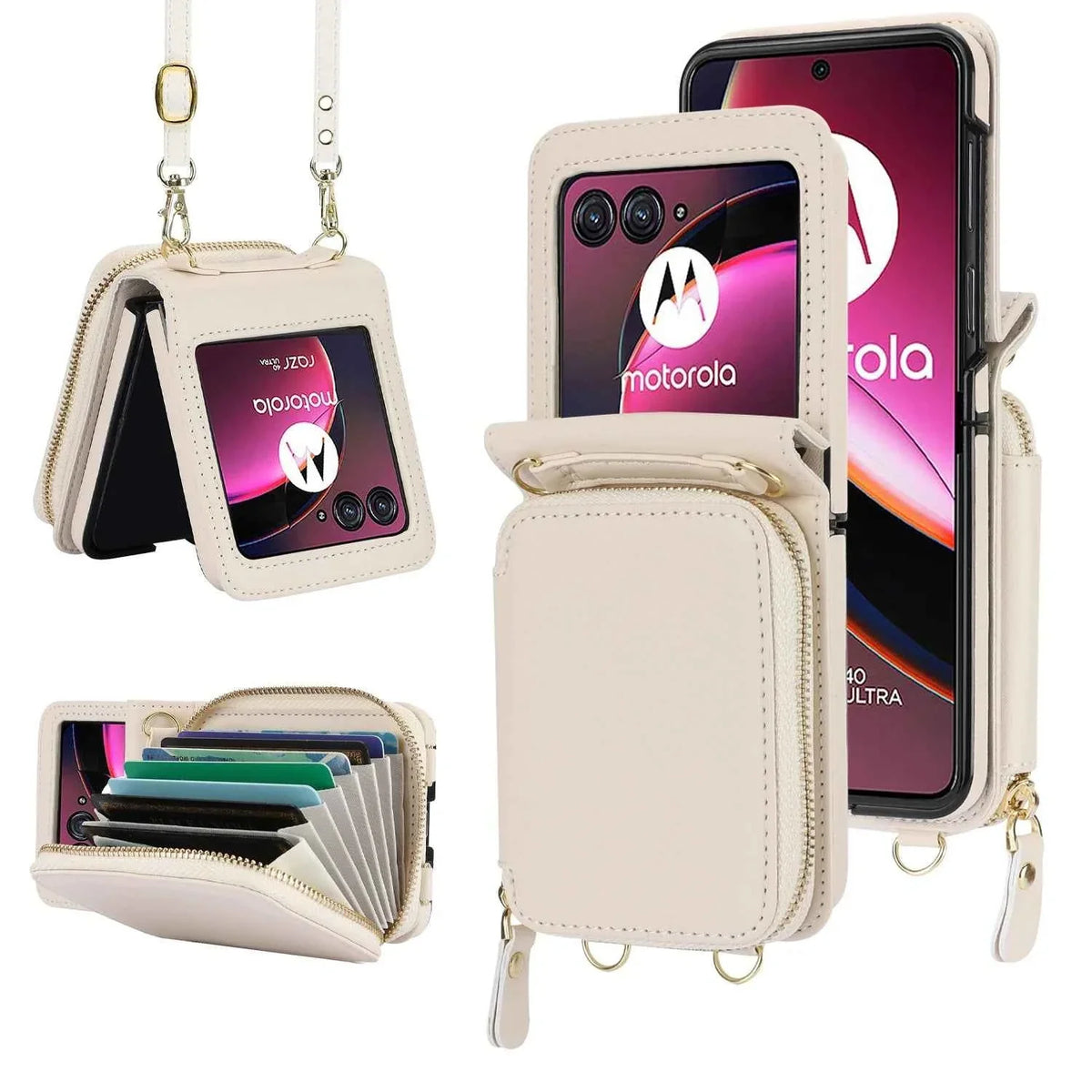 Crossbody Zipper Cards Solt Wallet Leather Case for Motorola Razr 50 Ultra Razr50 40 Long Lanyard Bag RFID Multifunctional Cover
