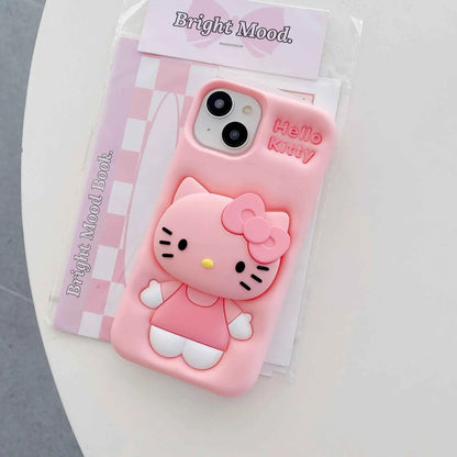 Cute Hello Kitty Phone Case For iPhone 17 16 15 14 13 12 11 Pro Max Plus 17Pro Head Grip Tok Holder Silicone Cartoon Phone Cases
