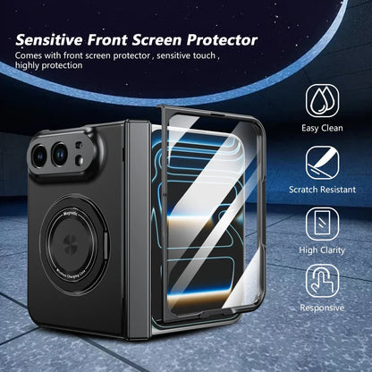 360 Rotatable Stand Magnetic Wireless Charging Phone Case for IPhone Duo Fold Tempered Glass Film Hinge Protective Cover