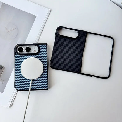 Magnetic Phone Case for iPhone Duo Ultra Fold Cover Carbon Fiber Pattern Soft TPU Shell for Magsafe Charge Anti-knock