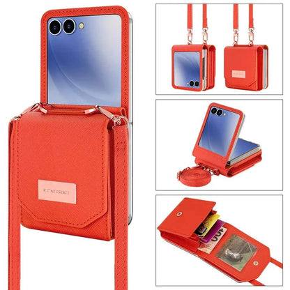 VIETAO Girls' PU Leather Z Flip 7 Card Wallet Phone Case With Crossbody Strap Compatible With Galaxy Z Flip 7 Flip6 Flip5 z4 z3