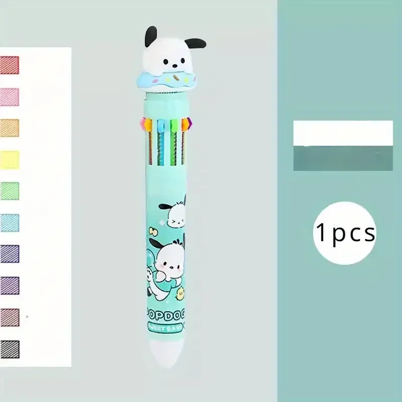Kawaii Cartoon Ballpoint Pen Set – 10-Color 0.7mm Cartoon Characters School Stationery for Students