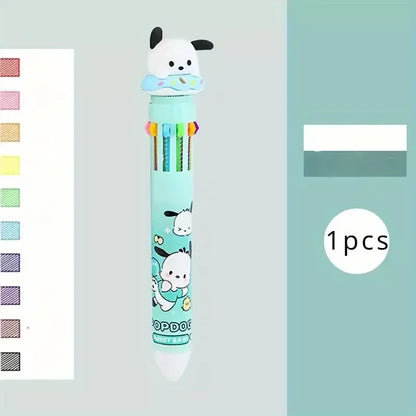 Kawaii Cartoon Ballpoint Pen Set – 10-Color 0.7mm Cartoon Characters School Stationery for Students