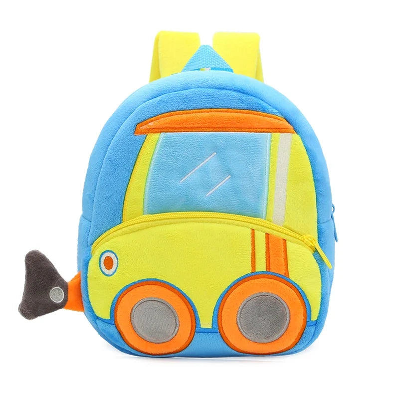 Cartoon Excavator Engineering Backpack for Kids – Plush 2-4 Years Old Small School Bag & Toy Backpack