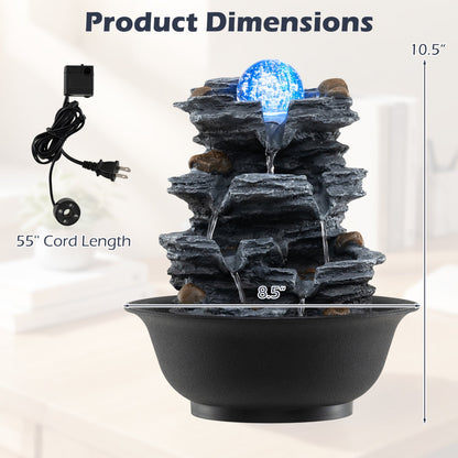 Tabletop Water Fountain with Rolling Crystal Ball and Color-Changing LED Light