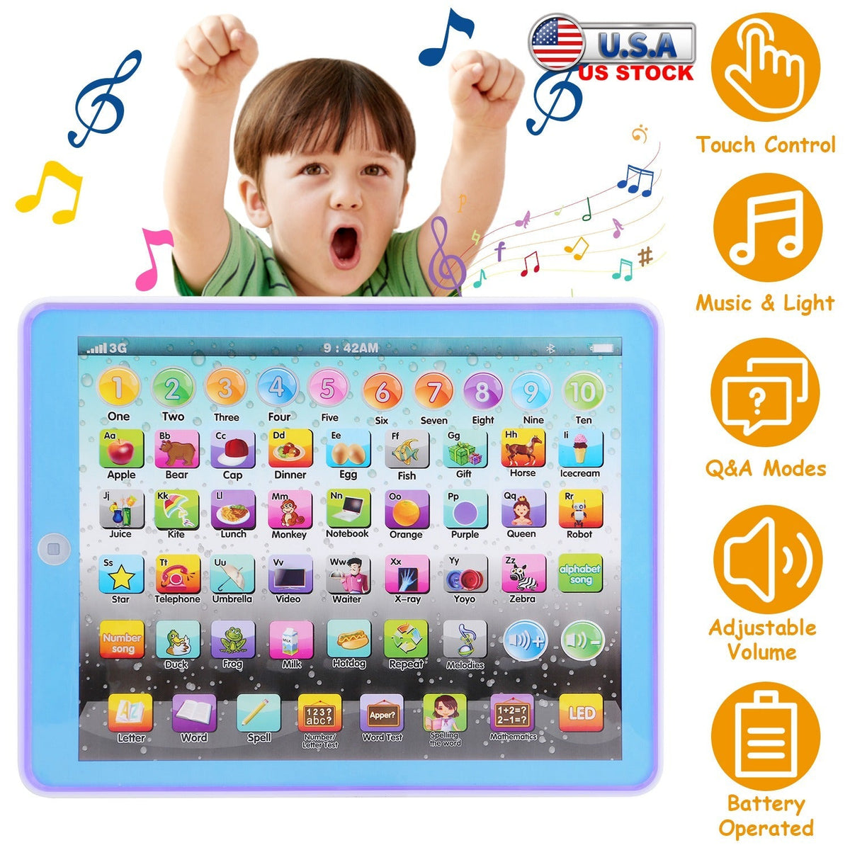 Kid Baby Toddler Tablet Toy Educational Learning Study Tablet Pad Gift for Aged 2 3 4 5 6 7 Girls Boys
