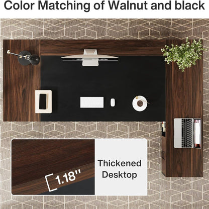 L-Shaped Executive Desk with File Cabinet and Drawers - Black