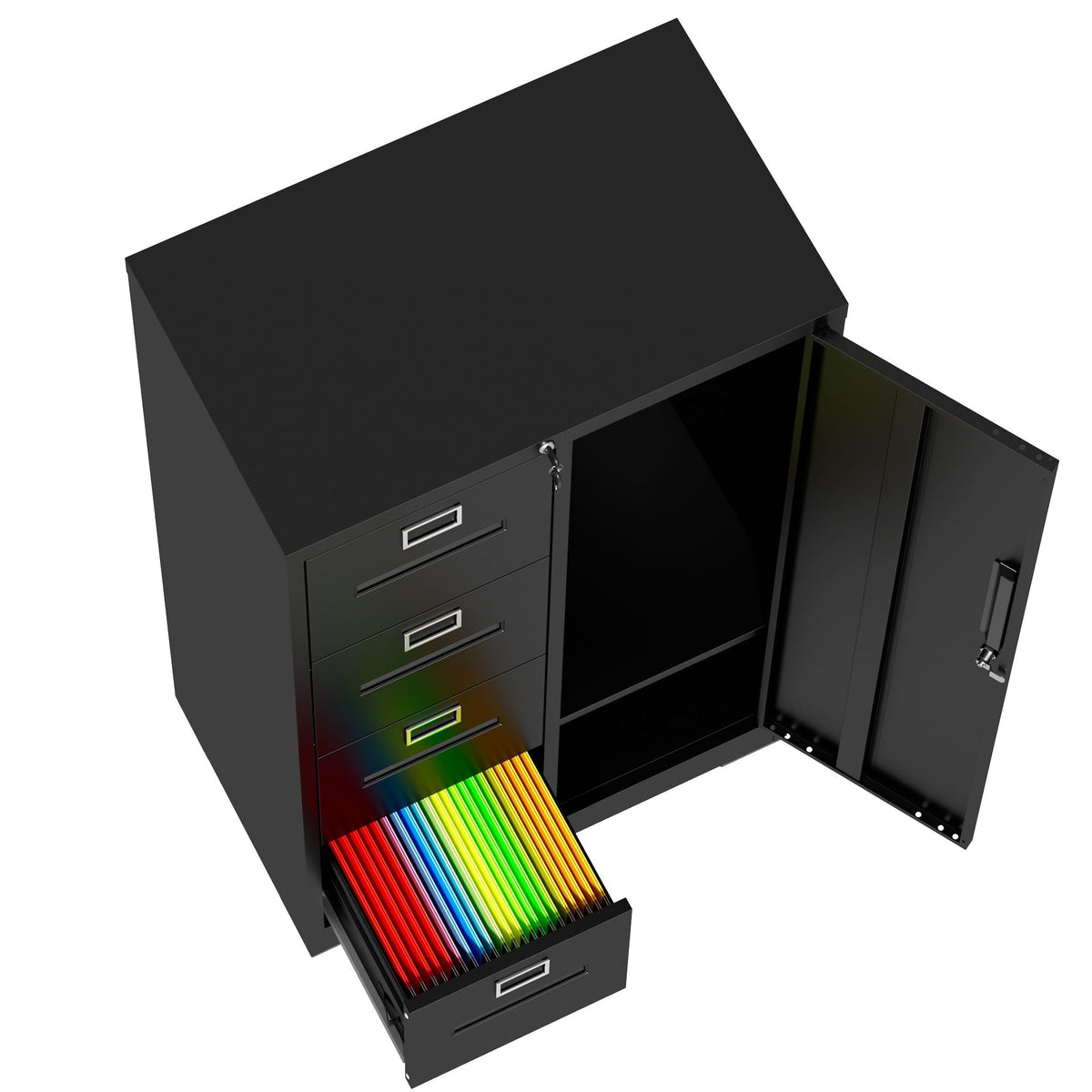 Steel Vertical Filing Cabinet with Lock and Wardrobe Compartment - Black or White