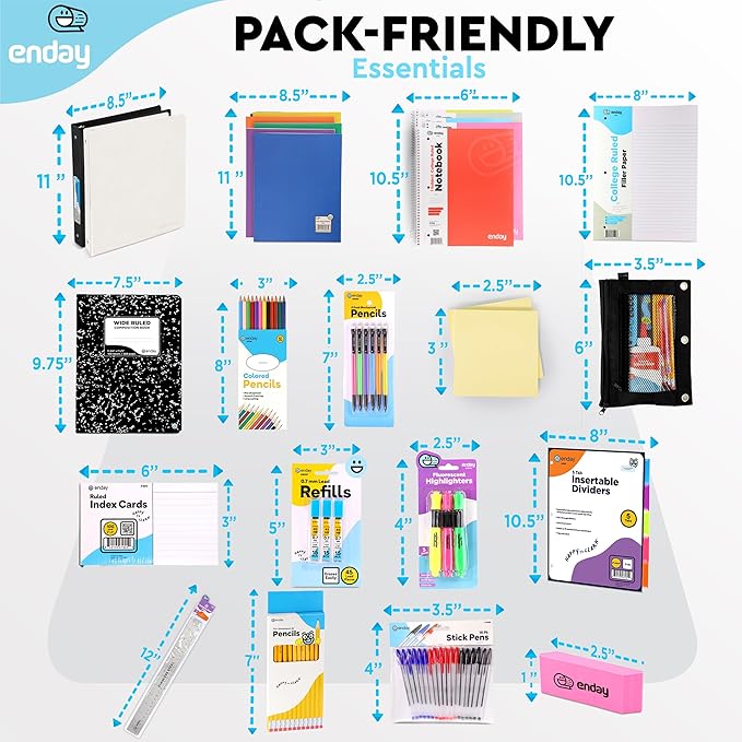 Back to School Supplies High School and College, Premium Quality Kids School Supplies Kit, High School Supplies for Girls and Boys, 79 Pieces - by Enday