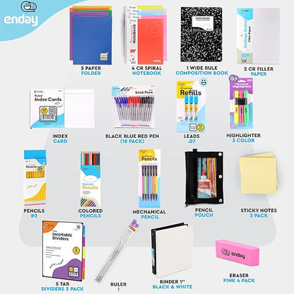 Back to School Supplies High School and College, Premium Quality Kids School Supplies Kit, High School Supplies for Girls and Boys, 79 Pieces - by Enday