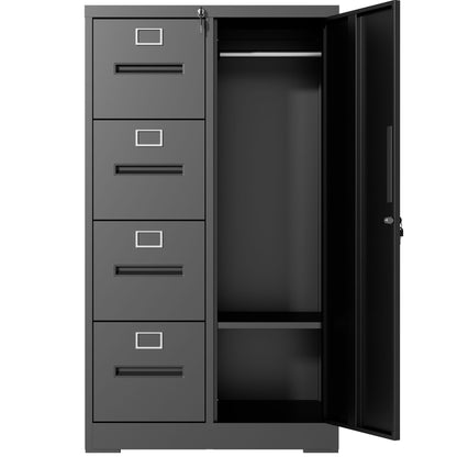 Steel Vertical Filing Cabinet with Lock and Wardrobe Compartment - Black or White