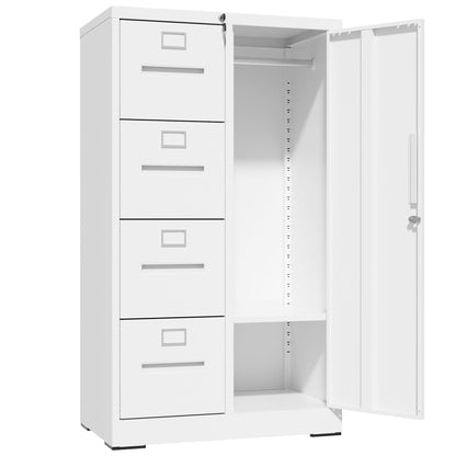Steel Vertical Filing Cabinet with Lock and Wardrobe Compartment - Black or White