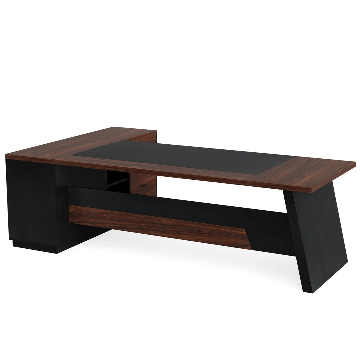 L-Shaped Executive Desk with File Cabinet and Drawers - Black