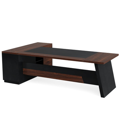 L-Shaped Executive Desk with File Cabinet and Drawers - Black