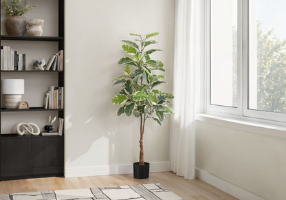 52" Tall, Artificial Plant, Rubber Tree, Indoor, Fake, Floor, Greenery, Potted, Real Touch, Decorative - Green / Black