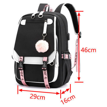 Cartoon Heat Transfer Backpack Large Capacity USB Cartoon Student Schoolbag