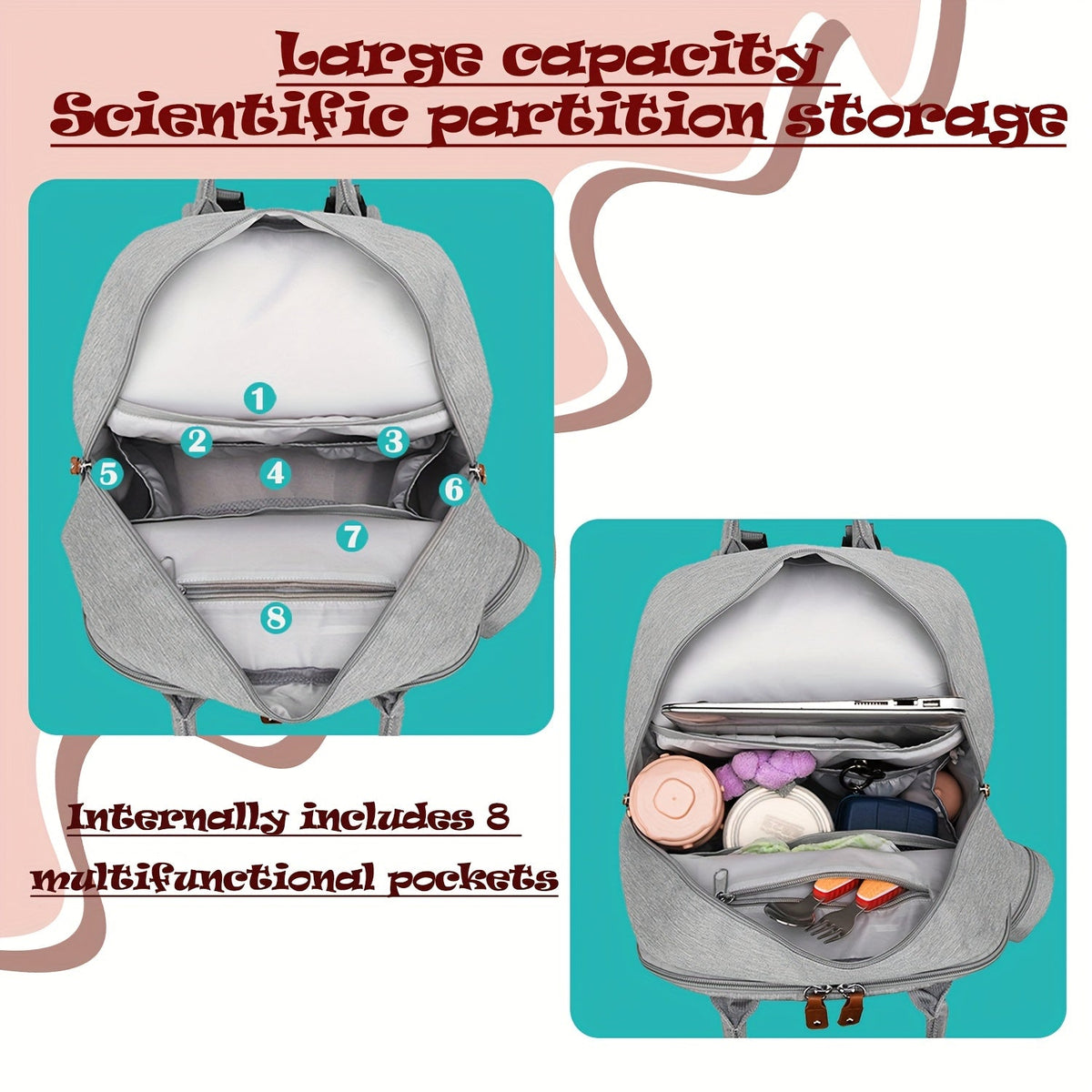 Large Diaper Bag Backpack with Stroller Straps & Pacifier Case - Travel Tote, Multiple Compartments, Ergonomic Padded Straps, Soft Shell Polyester, Mixed Colors