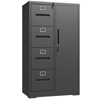 Steel Vertical Filing Cabinet with Lock and Wardrobe Compartment - Black or White