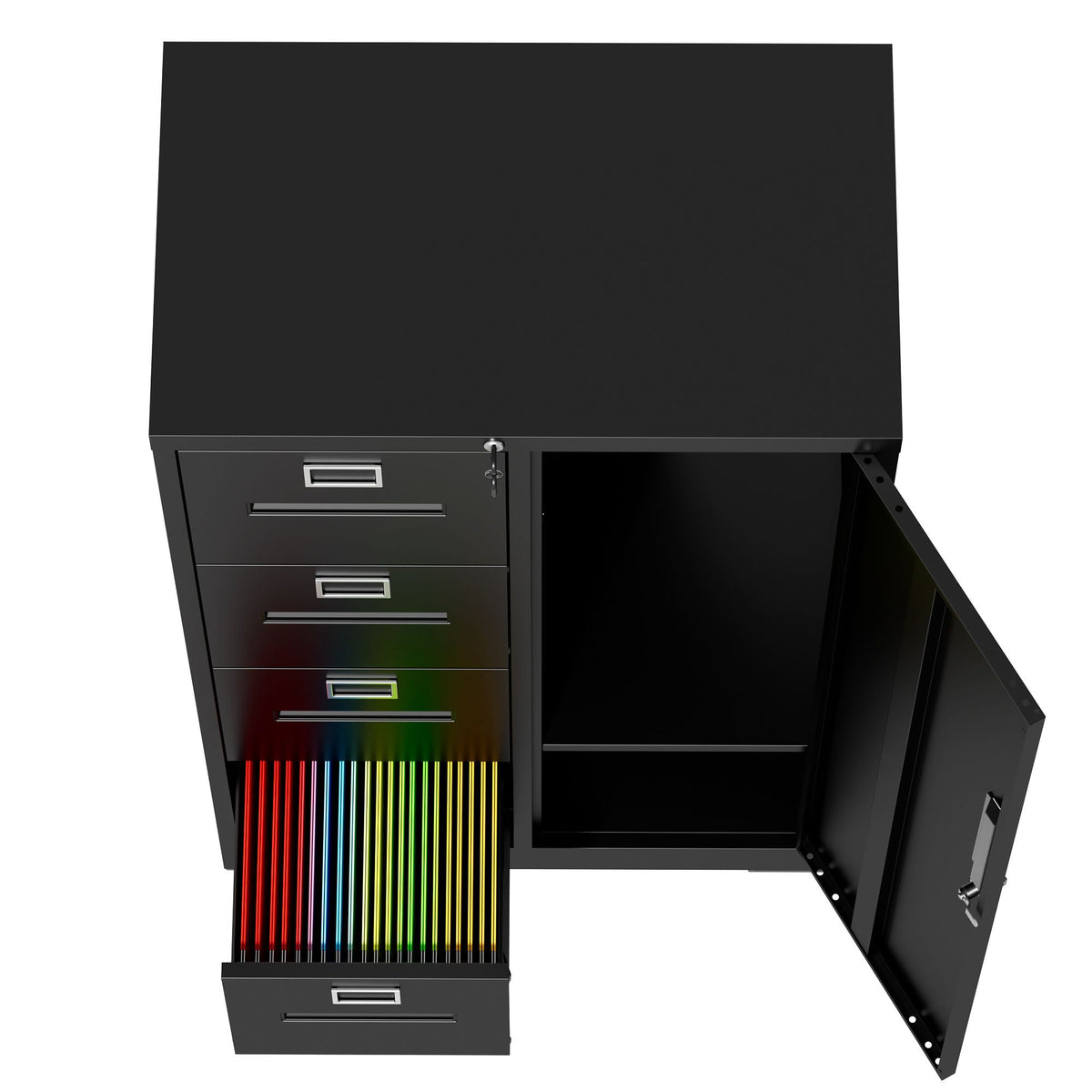Steel Vertical Filing Cabinet with Lock and Wardrobe Compartment - Black or White