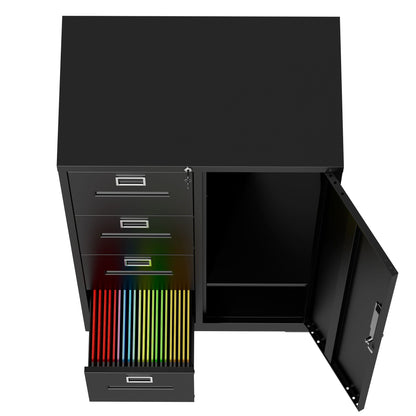 Steel Vertical Filing Cabinet with Lock and Wardrobe Compartment - Black or White