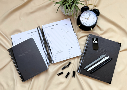 2027 Black Leather Look Daily Planner Basic Bundle
