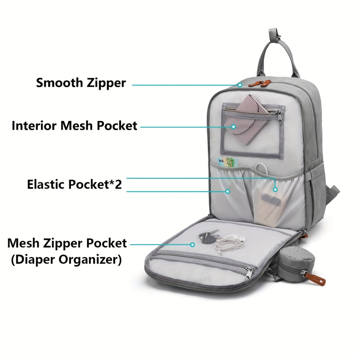 Large Diaper Bag Backpack with Stroller Straps & Pacifier Case - Travel Tote, Multiple Compartments, Ergonomic Padded Straps, Soft Shell Polyester, Mixed Colors