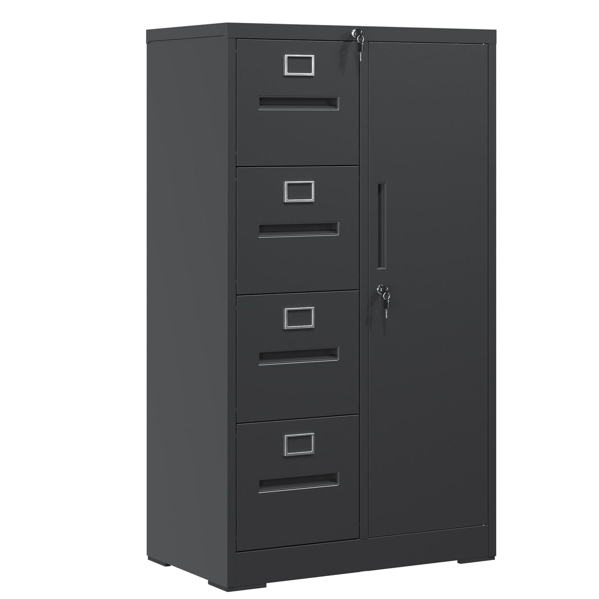 Steel Vertical Filing Cabinet with Lock and Wardrobe Compartment - Black or White