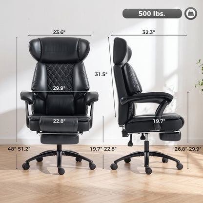 Big & Tall Office Chair 500 lb Wide Seat Lumbar Support Headrest Black